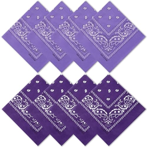 Raylarnia 8 PCS 100% Cotton Bandanas, 22 Inchs Multi-Purpose Bandana Scarfs Headbands for Men and Women - color: 4-purple/4-light Purple
