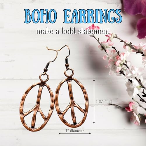 Peace sign earrings peace symbol charm earrings silver or bronze hippie necklace - color: copper