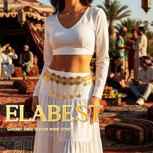 ELABEST Gold Waist Chain Rhinestone Belly Dance Chain Crystal Tassel Dance Jewelry for Women - style: Gold-B