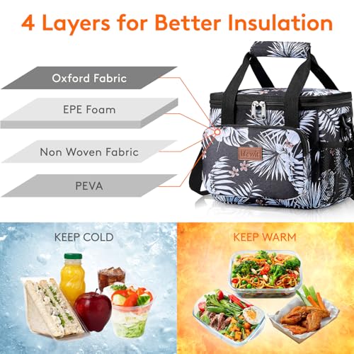 Lifewit Medium Lunch Bag, Insulated Lunch Box, Soft Cooler Cooling Tote for Adult Men Women, Flower 12-Can (9L) - color: Flower, size: Medium(9L)