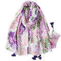 WaJuemy Travel Boho Scarf for Women Casual Lightweight Pashmina Scarves Fashion Multicolor Shawl Wraps with Fringed Beads - color: 06 Purple/Pink Floral