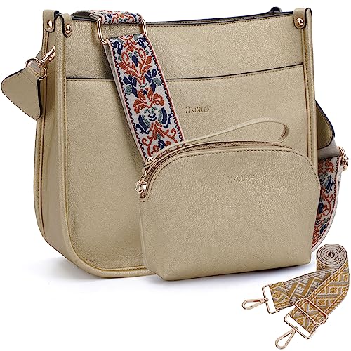 HKCLUF Crossbody Bag Purse for Women 2PCS/Set Leather Hobo Handbag Wallet Set With 2Adjustable Guitar Strap Shoulder Bag | Purse - color: A24-light Gold
