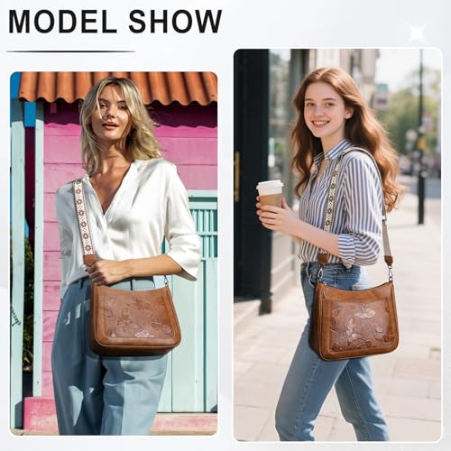 KITEVIUN Crossbody Bags for Women Trendy, Vegan Leather Medium Butterfly Hobo Purse, Women's Shoulder Handbags - color: 01-brown