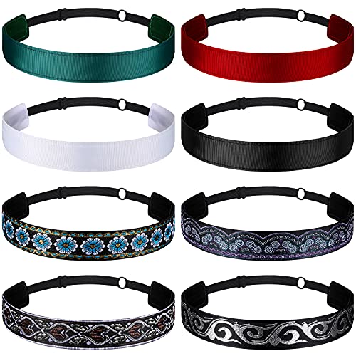 Sintege 8 Pcs Woman Elastic Headband Adjustable Non Slip Velvet Lined Headbands Solid Color Boho Hair Bands for Women Sport Yoga Work Makeup Stylish Hairband(Classic Style) - color: Classic Style