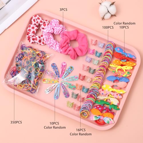 Rosvia Hair Accessories for Toddler Girls,463 Pcs Colorful Hair Ties Set with 26 Pcs Hair Clips,Cute Scrunchies,Butterfly Hair Clips,Ideal Gifts for Girl - color: Multicolor-2
