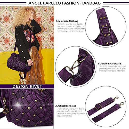 Angel Barcelo Purses for Women Large Shoulder Bag Soft Hobo Bags for Women - color: Fashion Purple
