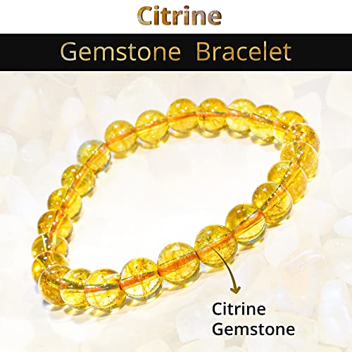 ANAYA AGATE Healing Crystal Bracelet for Women and Men – 8mm Round Beaded Bracelet for Men and Women – Unisex Stretchy Gemstone Bracelet for Healing and Protection - color: Citrine Heated