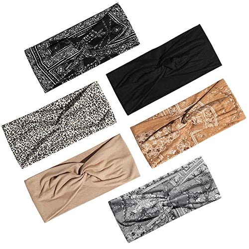 Artilady 6 Pack Boho Headbands for Women - Wide Bandana Headband Non Slip Stretchy Cheetah Paisley Print Turban Headwarp Twisted for Girls - color: 6pcs Paisley