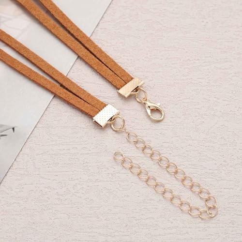 Vintage Layered Suede Choker Necklace Short Black Velvet Necklaces Boho Leather Necklaces Gold Bead Collar Necklace Chain Jewelry for Women