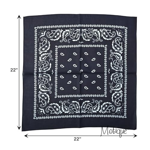 Motique Accessories Set of 3 Paisley Bandanas – 100% Cotton 22 Inch Head Scarf Neck Bandana Face Cover - color: Navy