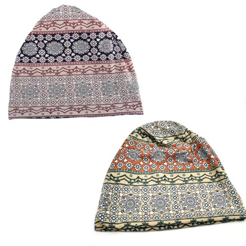 XYIYI Womens Chemo Headwear Hats Cotton Slouchy Beanie Cap Scarf - color: 2pcs Daisy Navy Orange