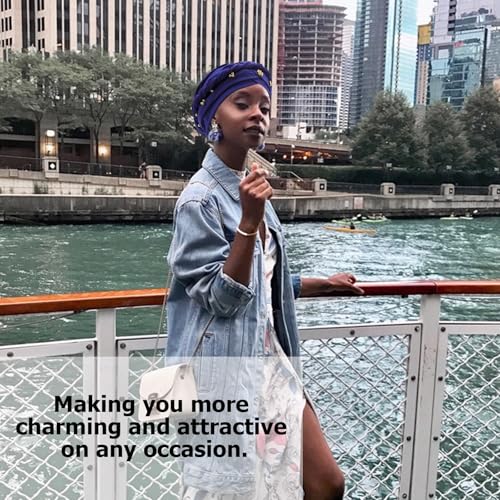 African Women Turban Caps Pre-Tied Twisted Turbans Head Scarf for Women Hair Wraps Cover Beanie Cancer Chemo Headwear - color: 1 Pack Twisted Braid: Gold Bead Blue