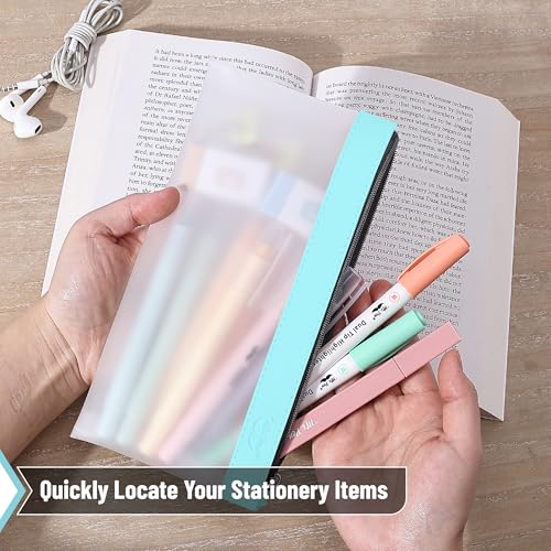 Mr. Pen- Clear Pencil Pouch, 8.50"x4.25", 3 Pack, Durable TPU Material | Medium Water-Resistant Pencil Bags with Smooth Zipper, Multipurpose Clear Pouch for Stationery, School, Office - color: Blue Shades, size: 3 Pack, Medium