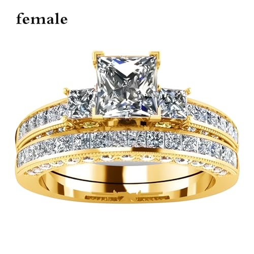 3Pcs Moissanite Wedding Rings Sets for Couples, s925 10K 14K 18K Real Gold Wedding Rings Sets for Him and Her, Customized Matching Engagement Bands Set for Men and Women Free Engraving - style: Style-9