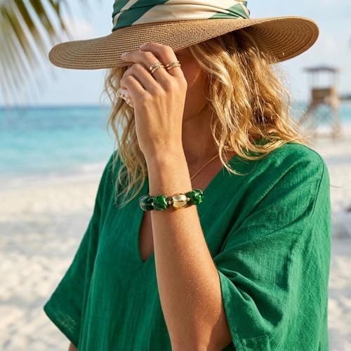 Multicolor Chunky Beaded Bracelet for Women Bold Acrylic Resin Stretch Bracelet Summer Beach Statement Bracelets Trendy Elastic Bangle Jewelry - color: Bead bracelet-dark green