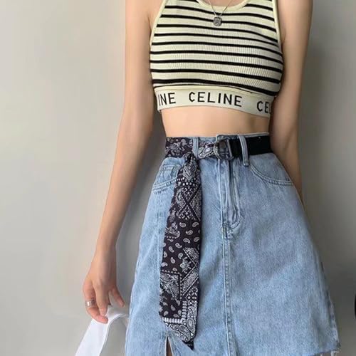 Women Boho Canvas Cowboy Belt Blue Paisley Western Belts with Double D-Ring Buckle 1.5" Wide