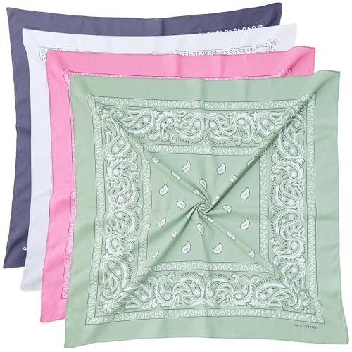 Mochabao 100% Cotton 27" x 27" Large Bandanas for Men & Women, Multi-Purpose Bandana Headbands, Square Head Scarf - color: White/Gray/Pink/Sage Green