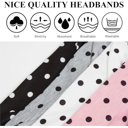 Huachi 4 Packs Polka Dot Headbands for Women Wide Knotted Non Slip Fashion Vingate 1950s Head Bands for Women’s Hair Large African Bandana Hairbands Yoga Running Sports Workout Thick Turban - color: Polka Dot Headbands 1