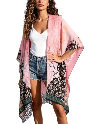 Breezy Lane Kimonos for Women Swimsuit Coverups Beach Cover Up Swimwear Cardigan Summer - color: Blackpink Floral