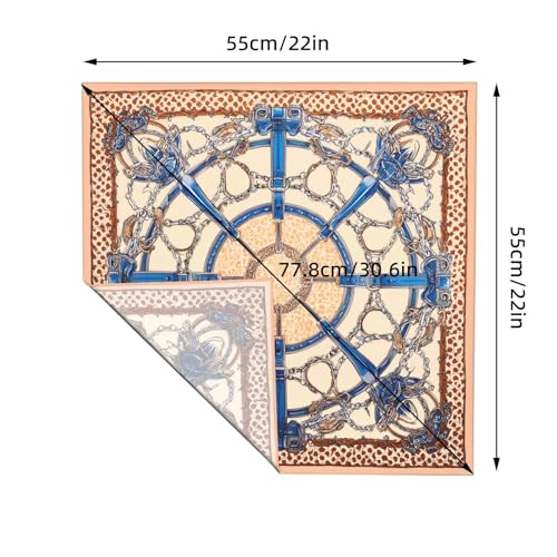 Head Scarf Hair Neck Scarves for Women Fashion Silk Satin Purse Bag Scarfs Handbags Bandana Neckerchief - color: Beige Cream Blue Chain