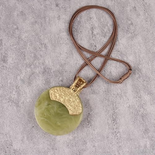 GelConnie Long Necklaces for Women Boho Large Pendant Necklace Casual Bohemian Brown Leather Choker Sweater Circle Statement Stone Necklace - style: Large Stone Necklace