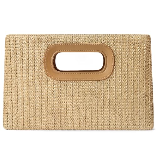 RNIEGA Straw Clutch Handbags Summer Clutch Woven Boho Beach Bags Straw Purses for Women - color: Khaki