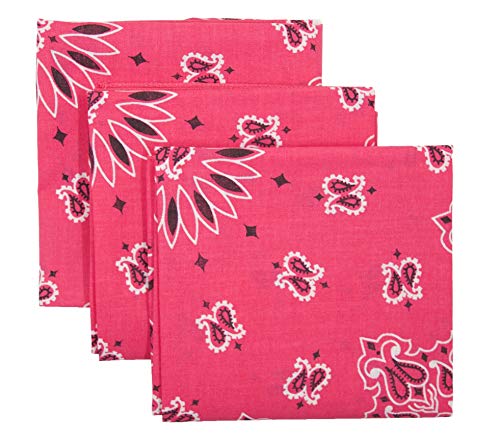 Bandana 3-Pack - Made in USA For 70 Years - Sold by Vets - 100% Cotton - Sewn Edges - color: Hot Pink