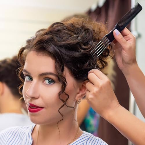 6 PCS Double-Head Parting Teasing Comb, Black Metal Prong Pick Combs Parting for Women Hair Pick Teasing Lifting Fluffing Combs for Styling Salon Fine Thick Thin Hair