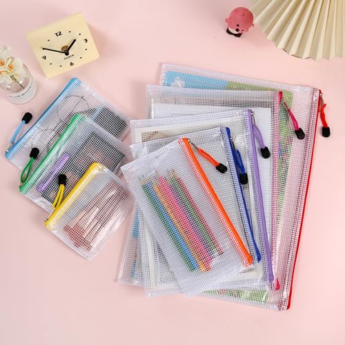 12pcs Mesh Zipper Pouch Bags, 8 Size Zipper Bags for Organizing,Mesh Bags with Zipper, Waterproof File Bags for School, Puzzles, Cosmetics, Travel Accessories, Board Games Office Supplies