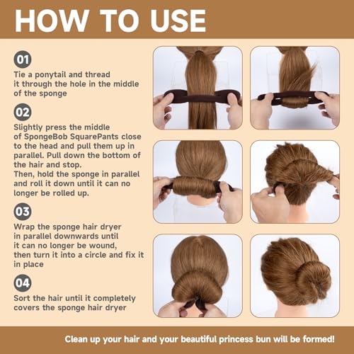 2 Pcs Hair Bun Maker for Women, Non-Slip Bun Updo Curler, Sponge Hair Bun Shaper, Hair Styling Accessories for Long Thin Straight Wavy Hair (Brown) - color: Brown