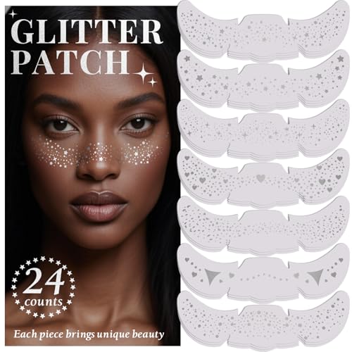 24pcs Glitter Freckles Makeup Patches-Silvery-Face Glitter Speckle, Sparkle Speckles Patches for Women, Cute Fake Freckles, Glitter Freckle Face Tattoo, Accessories for Musical Festival - color: 24Pack-Silvery