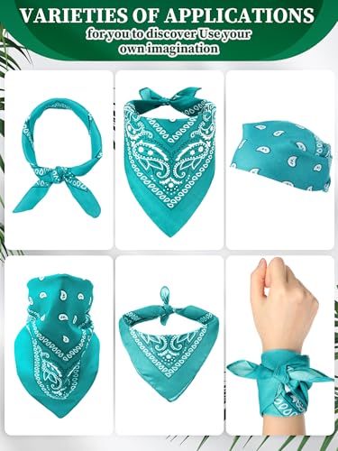 Unittype 36 Pieces Paisley Bandana Cowboy Bandanas Sports Novelty Headband Square Scarf Outdoor for Western Party Costume - color: Teal Color, style: Simple Style