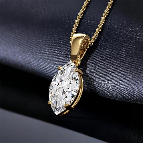 Marquise Cut CZ Solitaire Pendant Necklace in Sterling Silver, Marquise Cut Diamond Necklaces for Women, Bridal Jewelry Gifts for her BFF - color: Yellow Gold