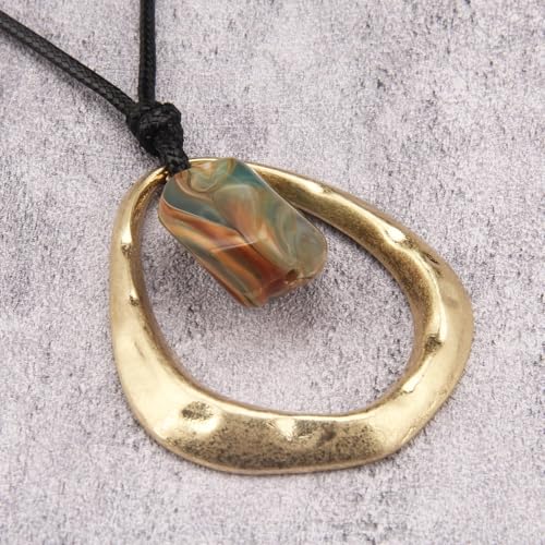 Bohemian Women's Leather Long Pendant Necklace Sweater necklace Adjustable Retro Woven Handmade Jewelry - color: Gold Water Drop Green Stone