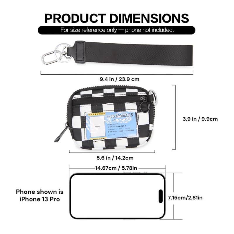 Wristlet Wallet for Women Mini Zip Card Case with Clear ID Window Zipper Coin Purse Lightweight Portable Keychain Wallet - color: Black White