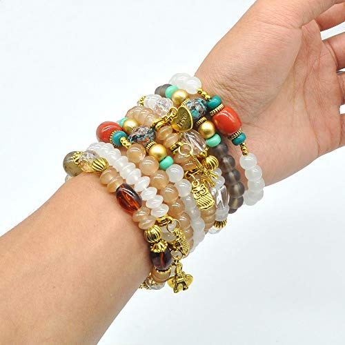 Bohemian Bracelet Sets for Women - 6 Sets Stackable Stretch Bracelets Multi-color Boho Jewelry for Women Hippie Bracelets Dainty Jewelry - color: Owl charm stretch bracelet set