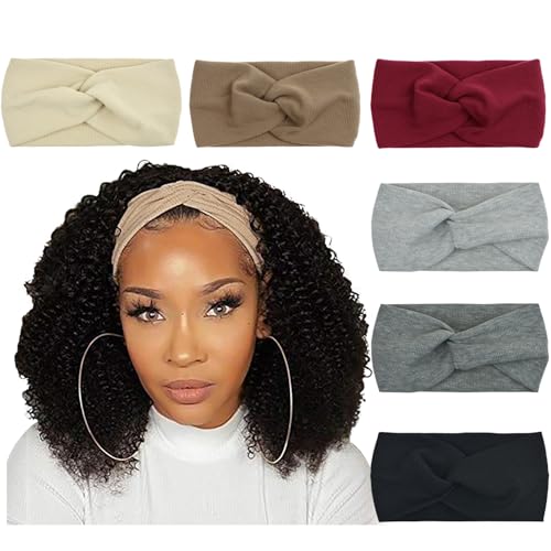 DRESHOW 6 Pack Turban Wide Headbands for Women Headwraps Knotted Elastic Yoga Workout Solid Color Hair Accessories - color: 6 Pack Ribbing Cross Headbands B