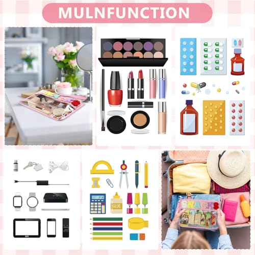 Clear Snack Bag for Travel, Chenille Letter Clear Zipper Snacks Pouch Nylon Cosmetic Bag Makeup Travel Bag for Women - color: Pink