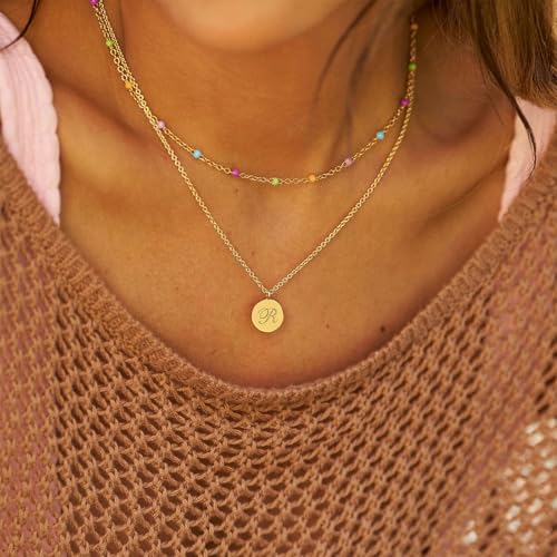 Gold Necklaces for Women Trendy, 14K Gold Plated Dainty Lip Chain Simple Choker Hypoallergenic Waterproof Boho Necklace Fashion Accessories Women Jewelry for Her - color: O chain-rainbow