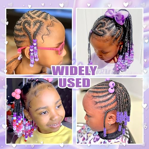 NAISKA 100PCS Purple Dreadlock Bead 10 Styles Kids Braids Beads Heart Loc Jewelry Cute Clip Beads for Hair Braids Kids Hair Accesssories for Girls - color: Purple