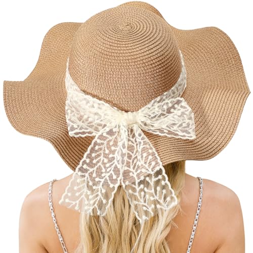 Beach Hats for Women, Sun Straw Hat for Women, UPF 50+ UV Sun Protection Sun Hat Womens, Foldable Floppy Sun Hat - color: W-khaki