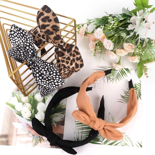 CURASA Big Bow Headbands for Women Cheetah Girls Leopard Headband with Bow Fancy Fashion Headbands for Women Leopard Hair Accessories
