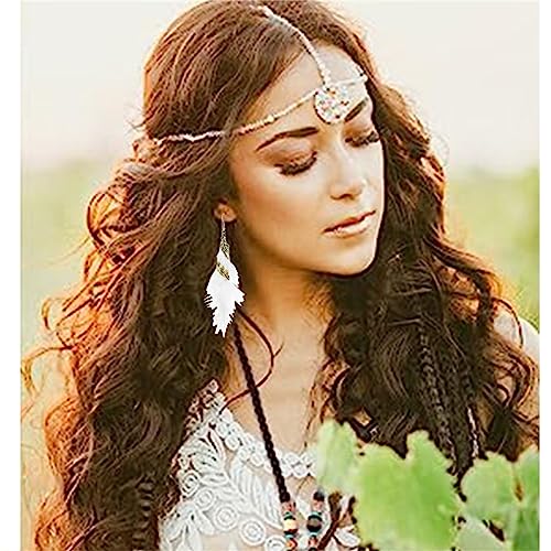 Bohemian Handmade Natural Long Feather Dangle Earrings for Women Multicolor Tassel Feathers Dangle Drop Earrings Vintage Bohemian Earrings Boho Feather Earrings - color: White