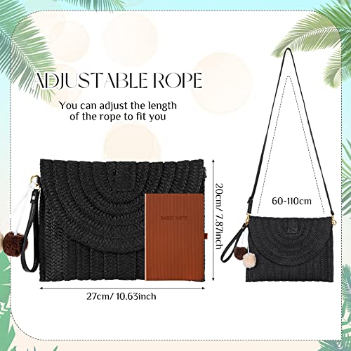 Frienda Straw Purses for Women Straw Clutch Crossbody Bag Summer Beach Shoulder Bag Woven Envelope Wallet Handbags - color: Black