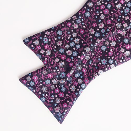 Alizeal Mens 2pcs Classic Floral Pattern Self-tied Bow Tie and Handkerchief Set - color: 045-magenta+blue