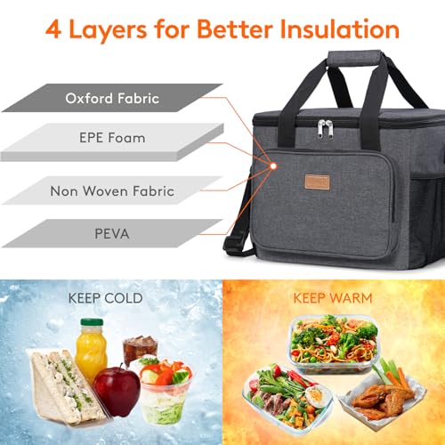 Lifewit Large Lunch Bag, Insulated Lunch Box, Soft Cooler Cooling Tote for Adult Men Women, Dark Gray 40-Can (24L) - color: Dark Gray, size: Jumbo(24L)
