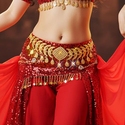 ELABEST Gold Waist Chain Rhinestone Belly Dance Chain Crystal Tassel Dance Jewelry for Women - style: Gold-A