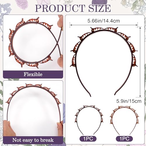 2 Pcs Headband with Clips, 90s Butterfly Hair Clips Headband with Teeth for Women, Braided Weave Bangs Non-Slip Clip Headbands Hair Accessories for Styling Decoration- Light Brown, Dark Brown - color: 1 pcs Light Brown, 1 pcs Dark Brown