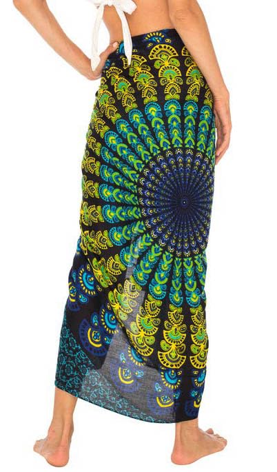 SHU-SHI Sarong Wraps for Women Long Beach Cover ups Pareo Bathing Suit Wrap Skirt Mandala Sarongs Coverup - color: Black/Yellow