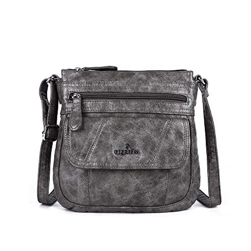 Angelkiss Small Womens Crossbody Bag Leather Shoulder Purse for Women Hobo Bag with Adjustable Shoulder Strap - color: 26grey